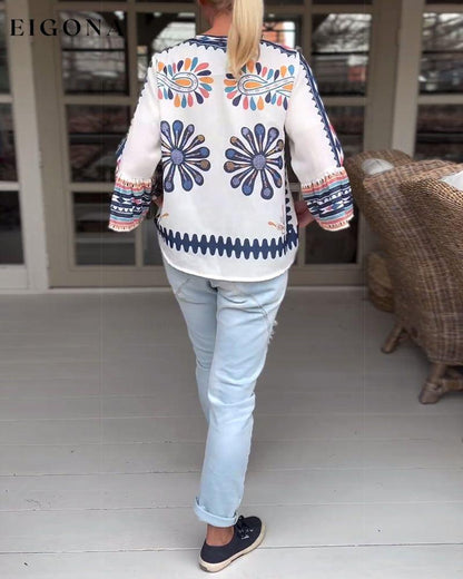 Printed bell sleeve casual top blouses & shirts spring summer