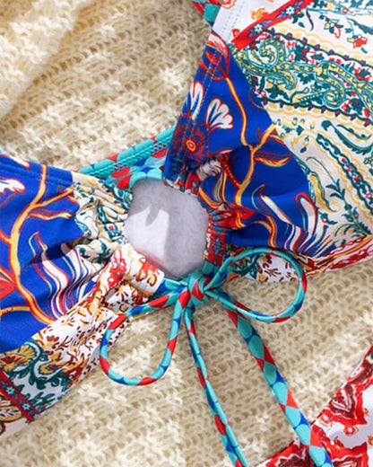 Bikini triangolo sexy con lacci stampati