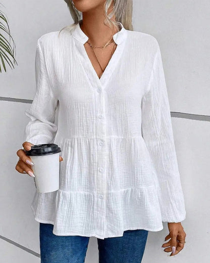 Lantern Sleeve Ruffle Hem Smock Blouse blouses & shirts spring summer