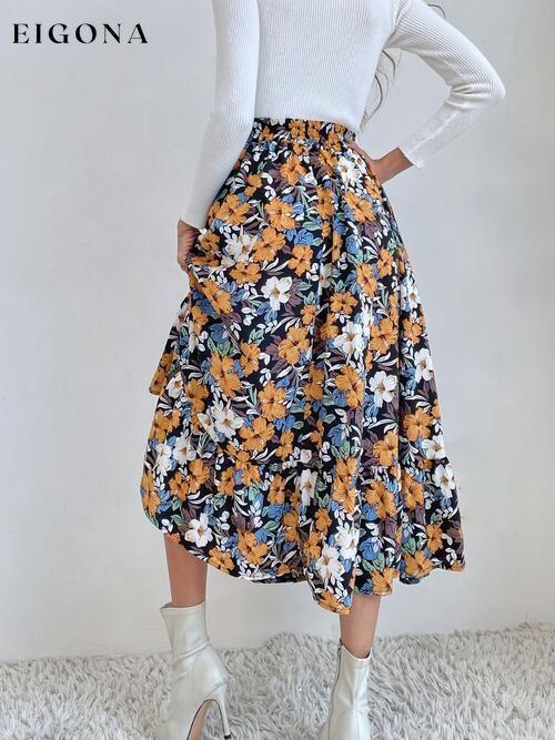 Printed Ruffle Hem Midi Skirt bottoms clothes midi skirts Ship From Overseas skirt skirts Women's Bottoms Y@X@N@H