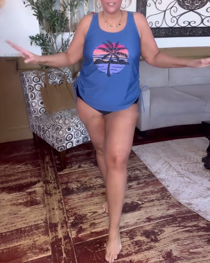 Costume da bagno due pezzi con canotta stampata casual da vacanza