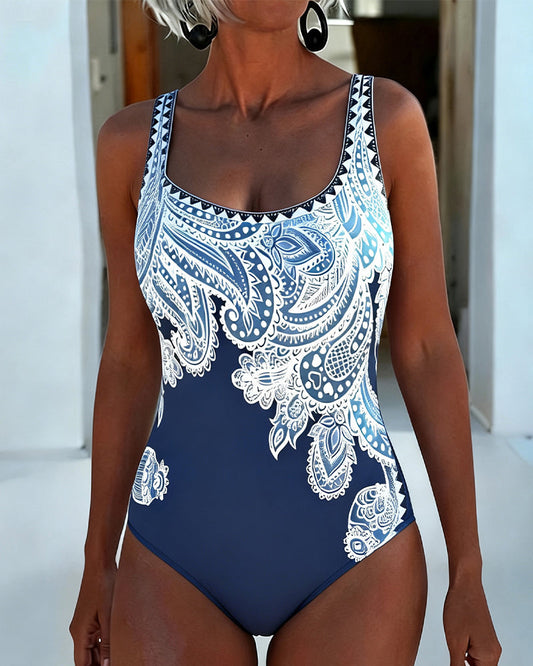 Strappy Leaf Print Color Block One Piece 2024 f/w one-piece spring summer
