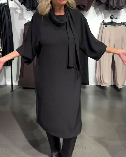 Scarf Collar Ribbon Tie Half Sleeve Dress