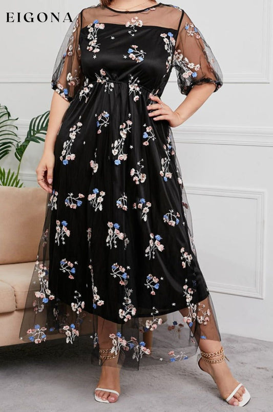 Plus Size Layered Mesh Round Neck Maxi Dress Black casual dress casual dresses clothes dress dresses maxi dress maxi dresses midi dress midi dresses Mosa Ship From Overseas Shipping Delay 10/01/2023 - 10/03/2023