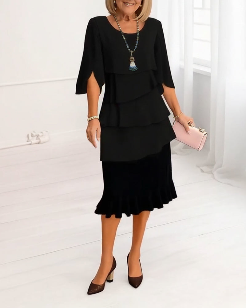 Stylish Round-Neck Tiered Dress
