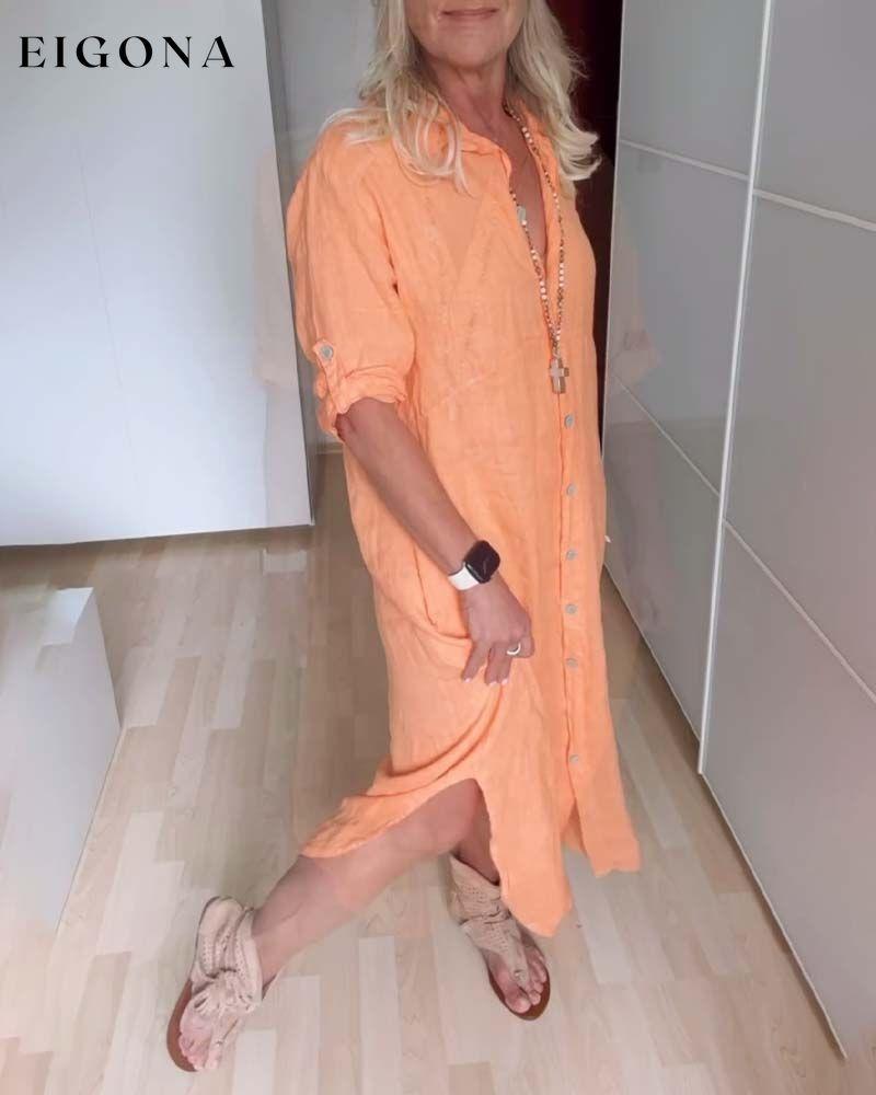 Solid color comfortable lapel casual dress casual dresses spring summer