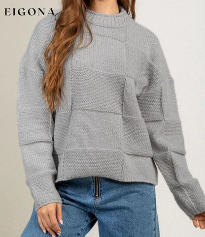 Gray Mock Neck Checkered Textured Sweater clothes Sweater sweaters Sweatshirt
