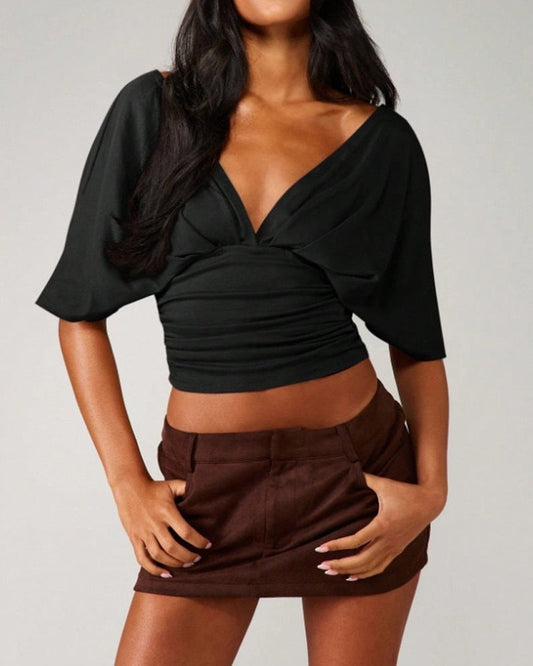 V-Neck Batwing Sleeve Waist Tie Top blouses & shirts spring summer