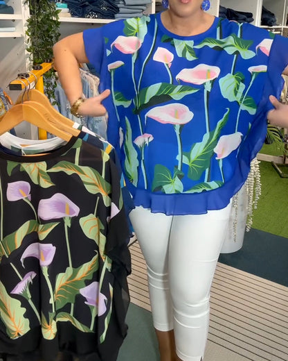 Batwing-Sleeve Printed Blouse