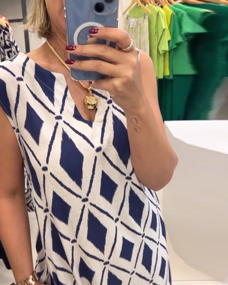 Abito senza maniche con spacco a rombi