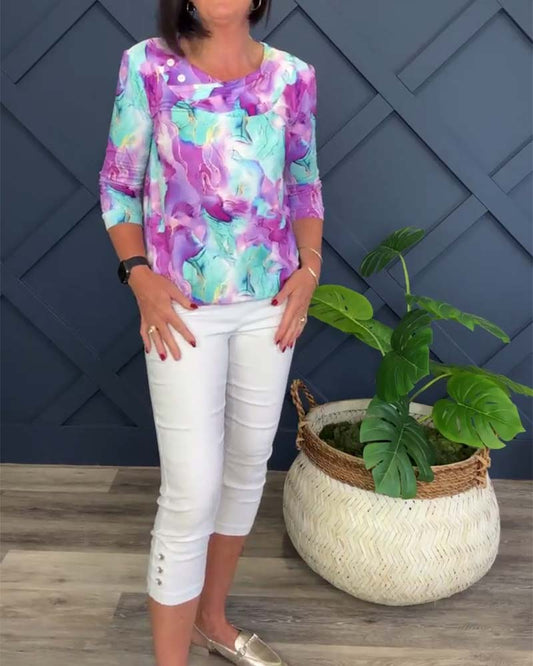 Round neck printed casual blouse 202466 blouses & shirts spring summer