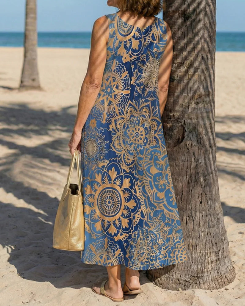 Mandala Print Sleeveless Casual Dress