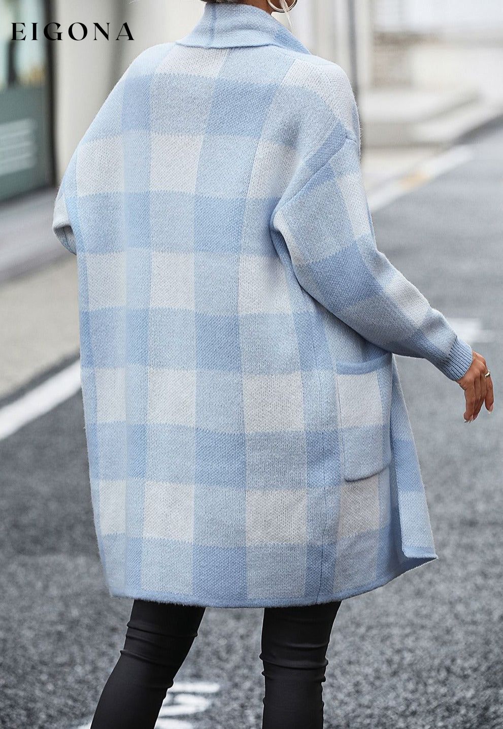 Plaid Dropped Shoulder Cardigan with Pocket clothes jacket M&Y Ship From Overseas sweater trend