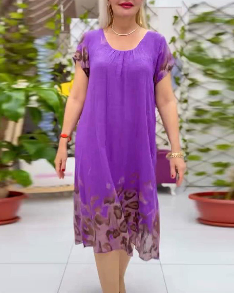 Loose Round-neck Casual Leopard Print Dress