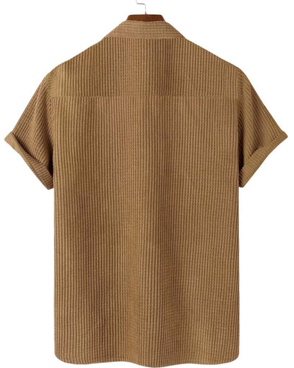 Lapel Button Solid Men's Short Sleeve Shirt