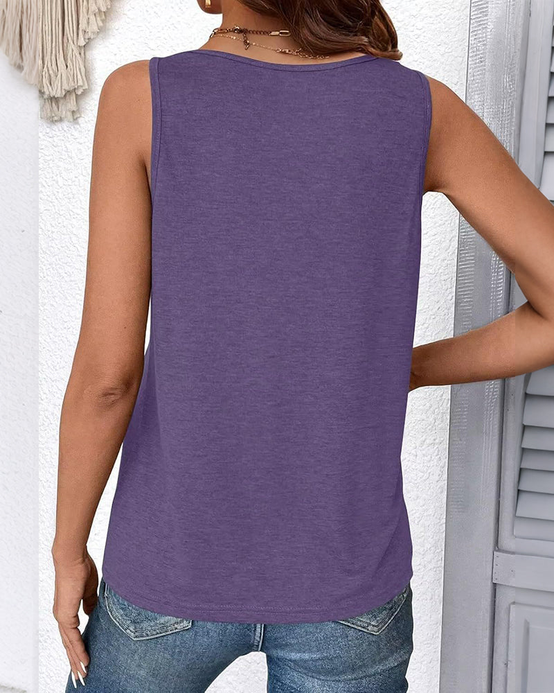 Pure Color V-Neck Sleeveless Loose Tank Top