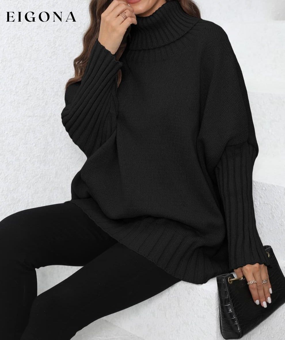 Turtle Neck Long Sleeve Ribbed Sweater clothes O & Y.M Ship From Overseas trend