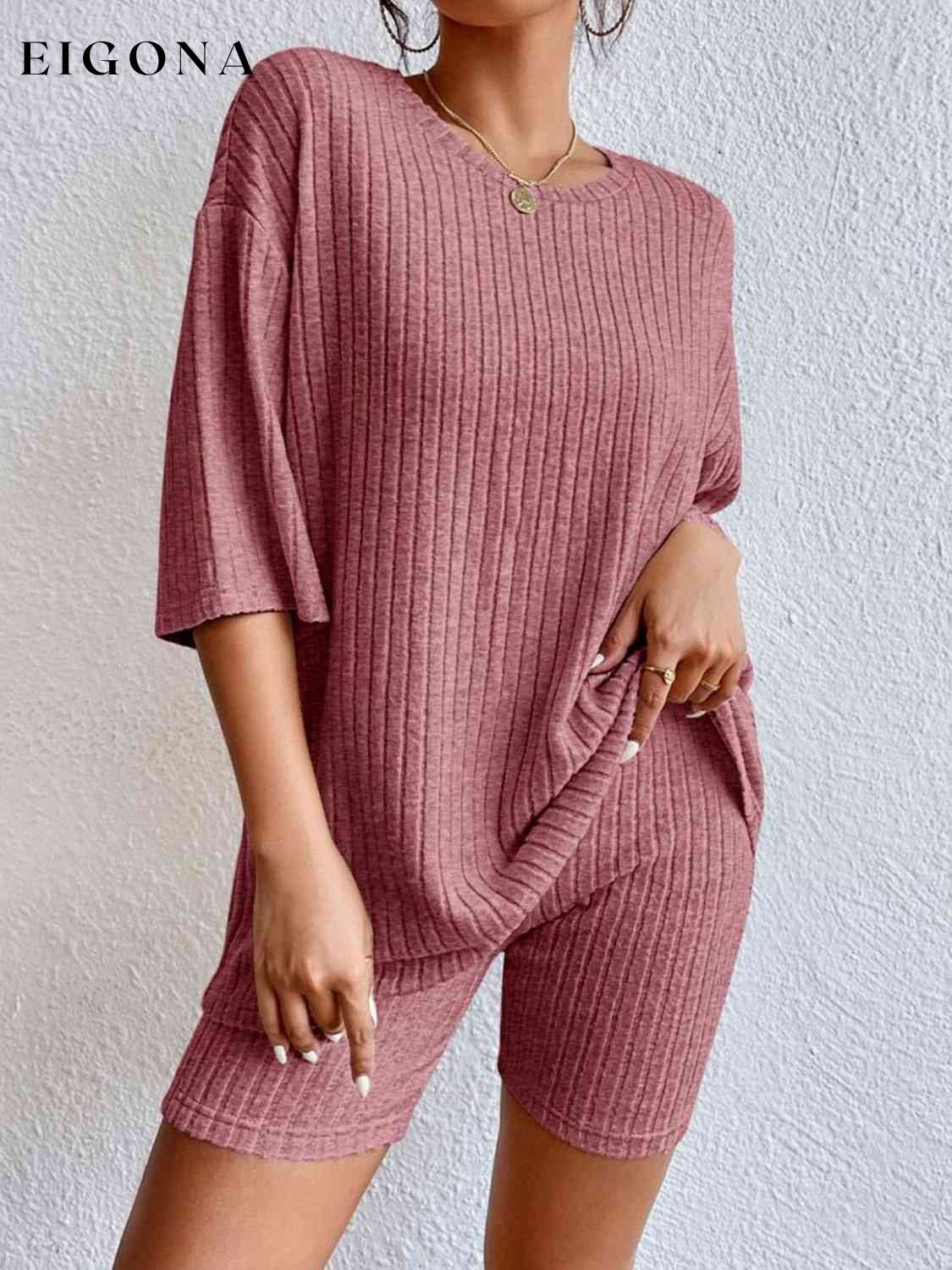 Ribbed Round Neck Top and Shorts Set 2 pieces clothes pants set set Ship From Overseas Shipping Delay 09/29/2023 - 10/03/2023 sweater set Y@L@Y