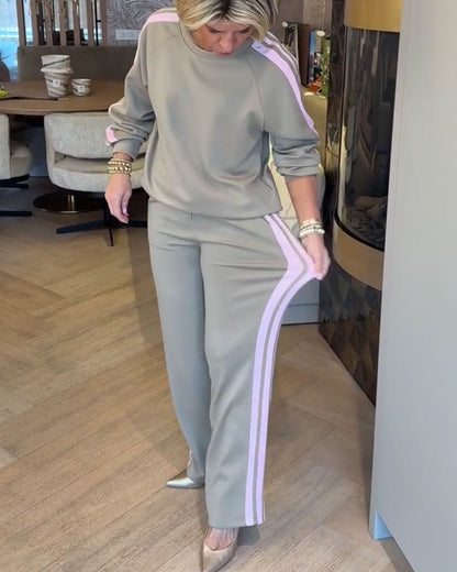 Casual Loose Striped Sweatshirt Set