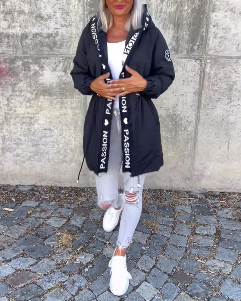 Casual letter print drawstring hooded coat 2024 f/w coats discount