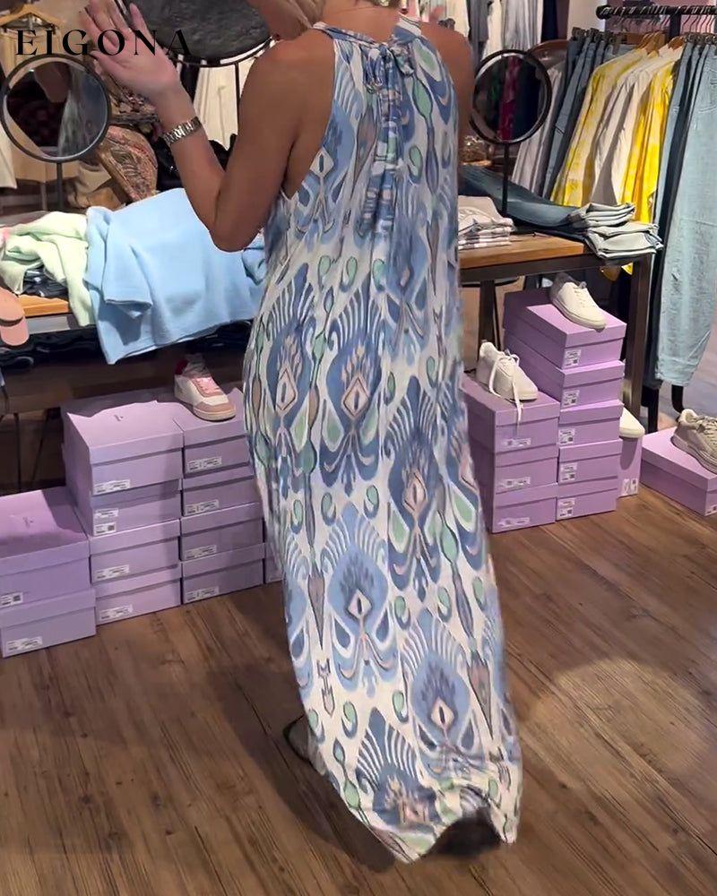 Elegant printed sleeveless halter neck long dress casual dresses summer