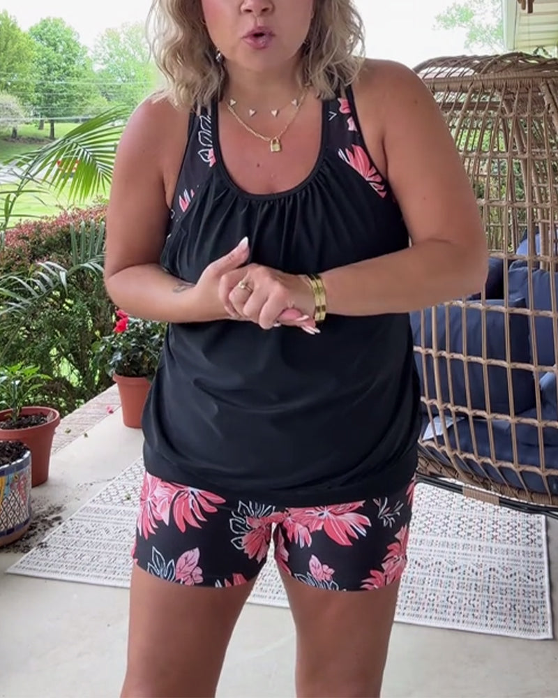 Sleeveless Contrast Print Two-Piece Swimsuit