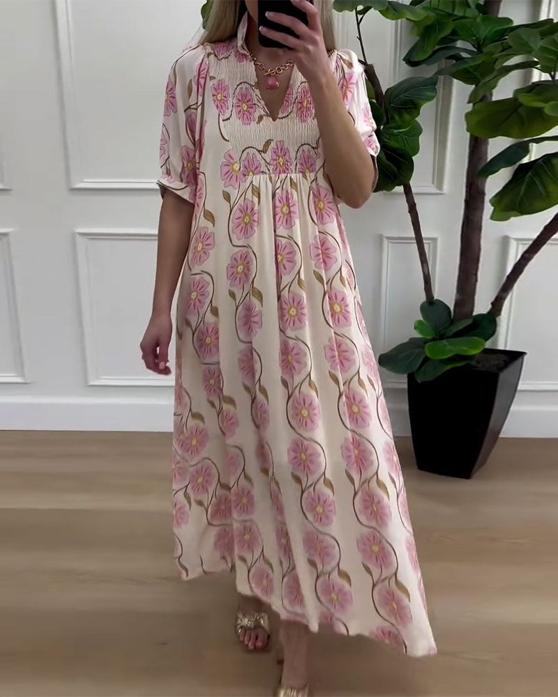V-Neck Puff Sleeve Loose A-Line Dress
