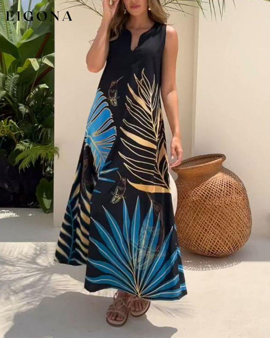 Simple Sleeveless Leaf Print Dress spring summer vacation dresses