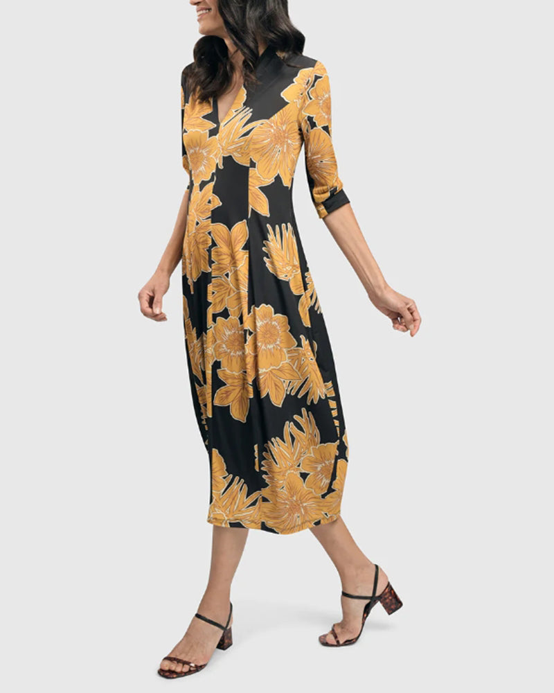 Contrast floral print V-neck elegant dress 202466 casual dresses spring summer