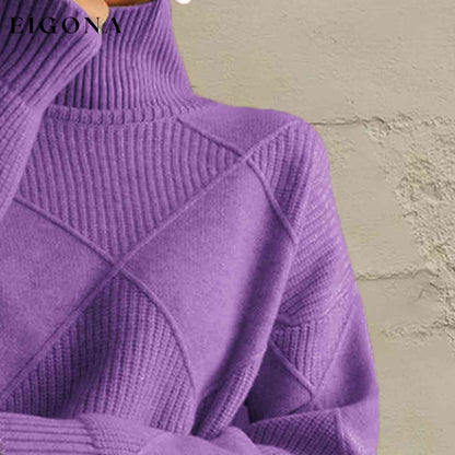 Geometric Turtleneck Long Sleeve Sweater clothes Ship From Overseas X@M