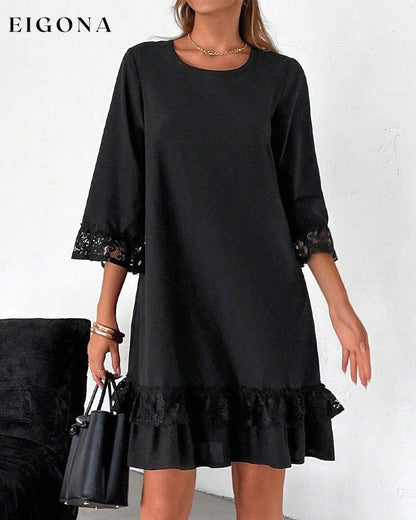 Elegant dress with lace panels Black 2023 f/w 23BF casual dresses Clothes Dresses spring