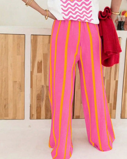Stripe Pocket Loose Fit Straight Leg Long Pant