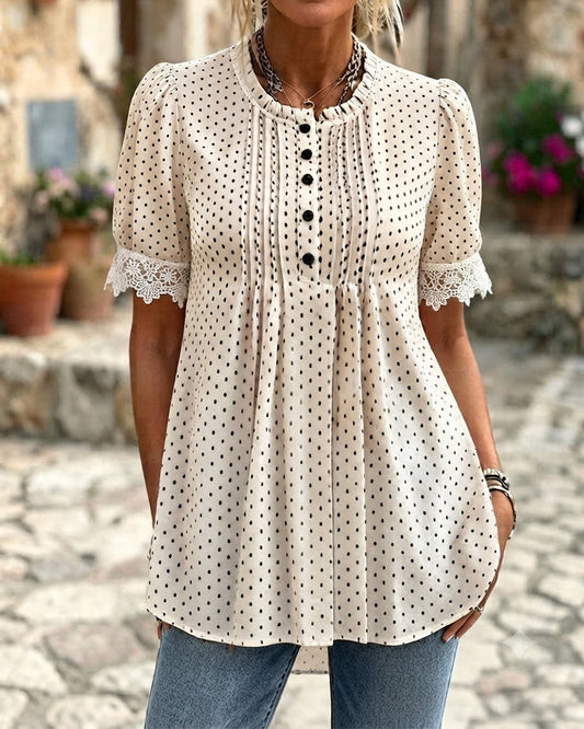 Bubble Sleeve Polka Dot Blouse blouses & shirts spring summer