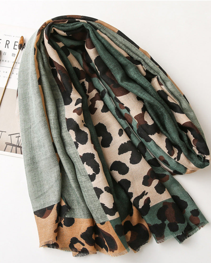 Women's Leopard Patchwork Print Fringe Shawl Scarf 2024 f/w accesories spring summer