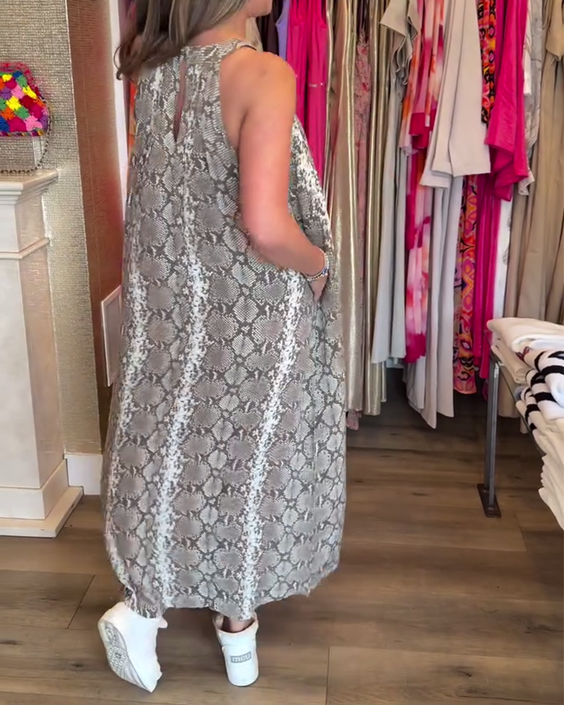Elegant Sleeveless Halter Neck Printed Dress
