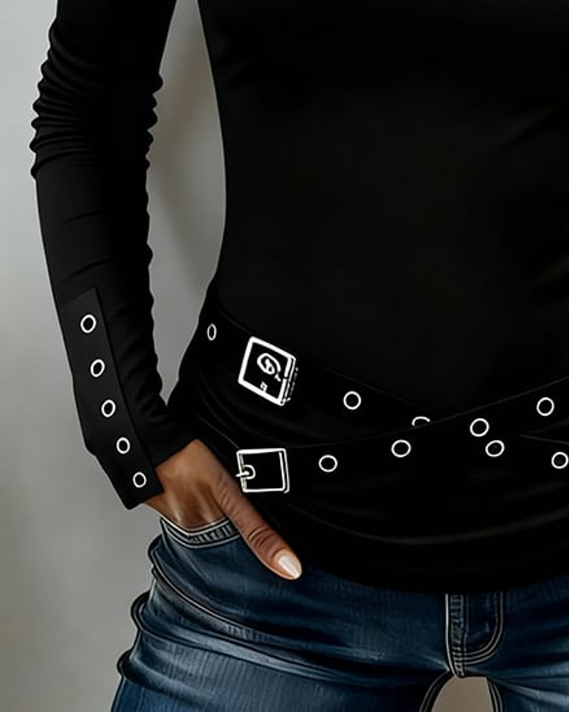 Cutout Metal Buckle Waist T-Shirt