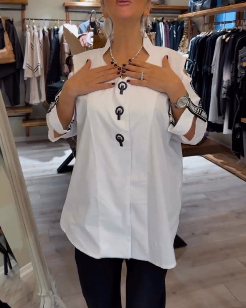 Camicetta a maniche lunghe con contrasto e spalle scoperte