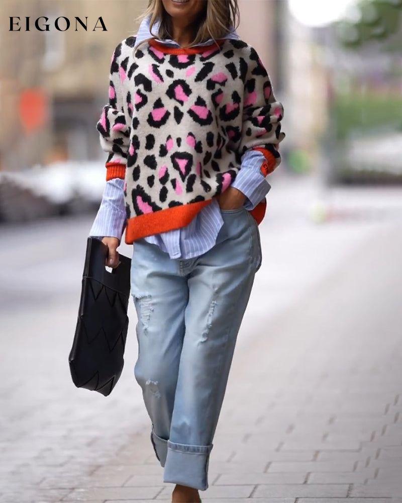 Long sleeve sweater with leopard print 2023 f/w 23BF clothes discount spring Sweaters sweaters & cardigans Tops/Blouses
