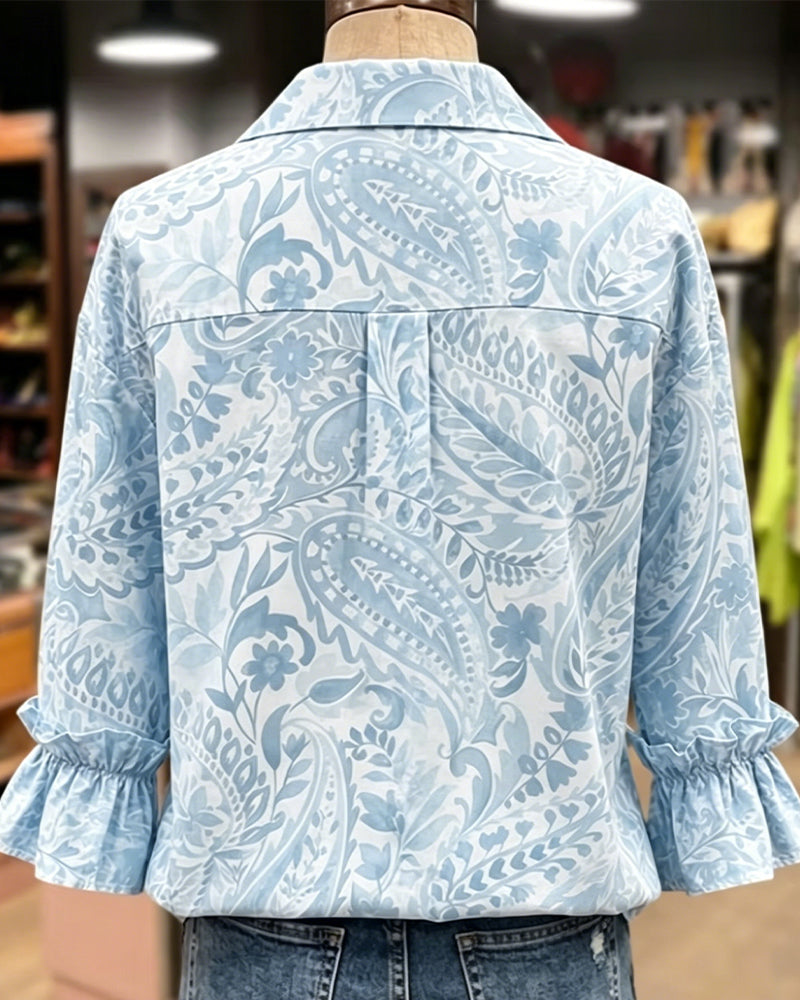 Lantern Sleeve Printed Blouse
