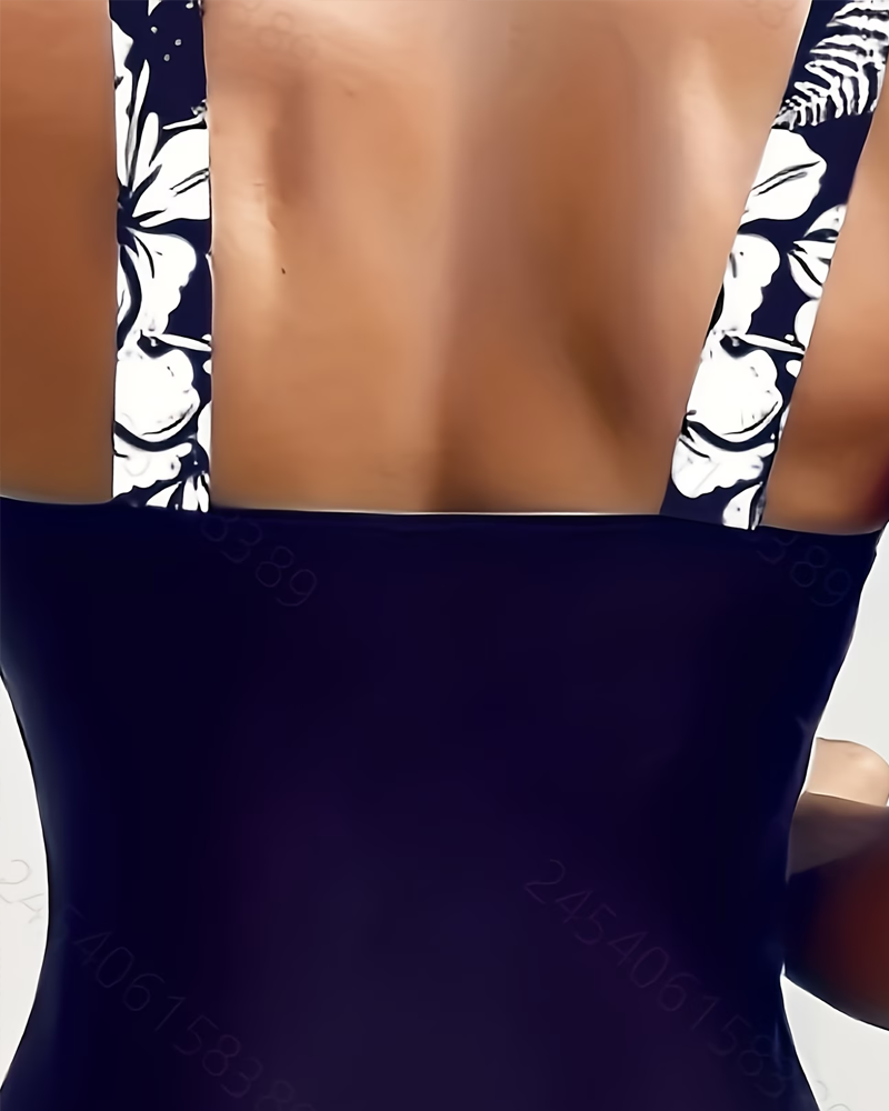 Retro Color-Block Print One-Piece Swimsuit