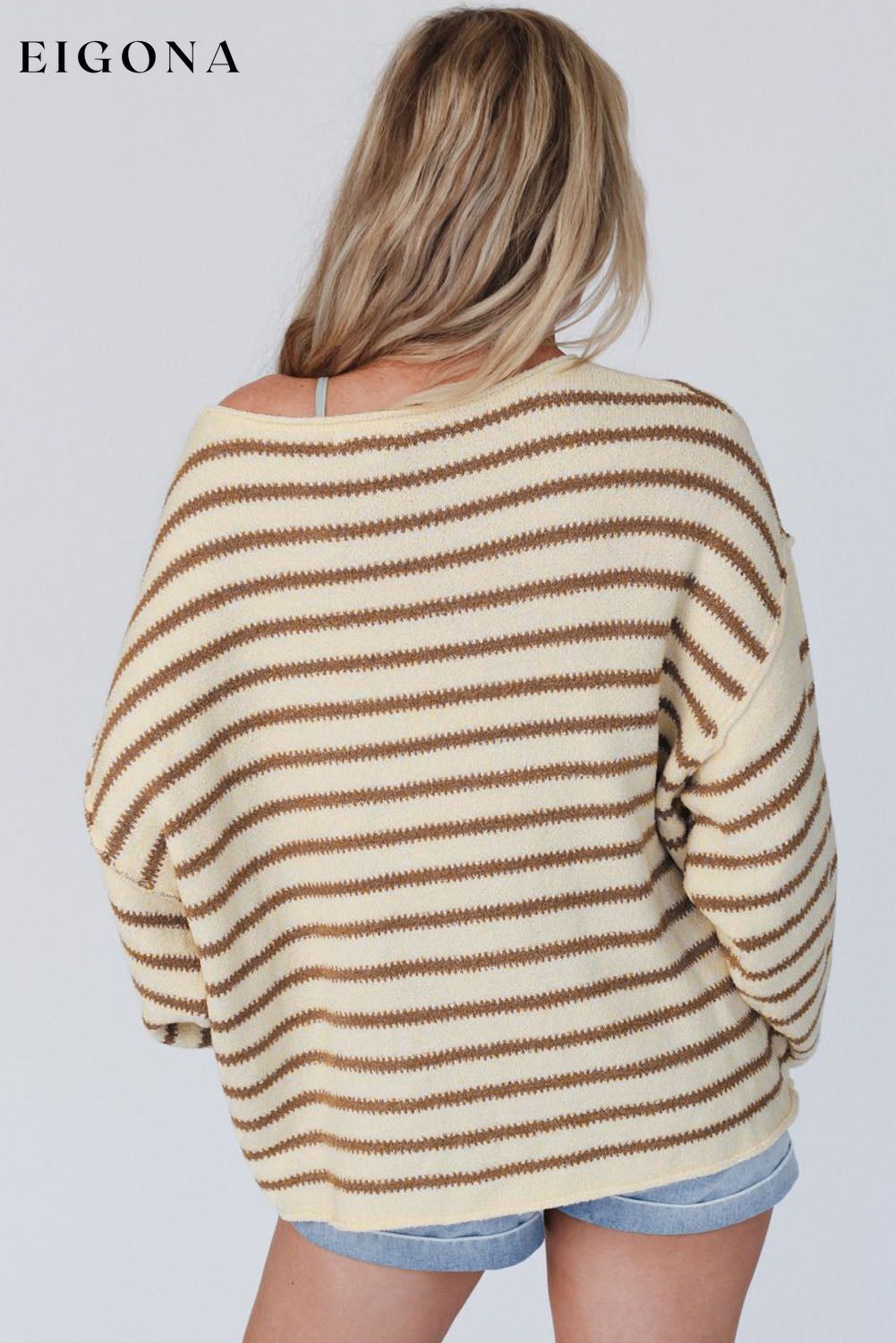 Boat Neck Long Sleeve Fashion Striped Sweater clothes long sleeve Ship From Overseas sweater sweaters sweatshirt SYNZ top
