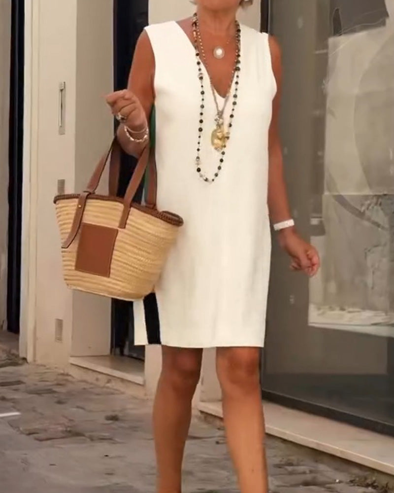 V-Neck Sleeveless Color-Block Dress casual dresses spring summer