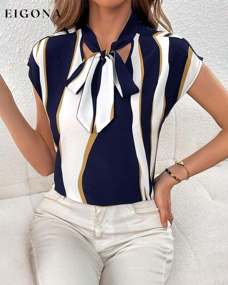 Contrast print short-sleeve lace-up blouse blouses & shirts summer