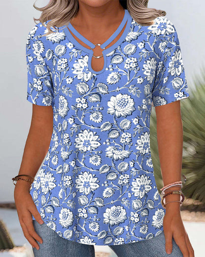 Blusa da pendolare con stampa floreale e scollo tondo