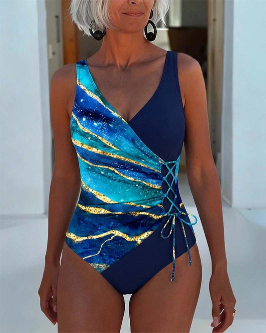 Asymmetrical Patchwork Tie V-Neck One Piece 2024 f/w one-piece spring summer