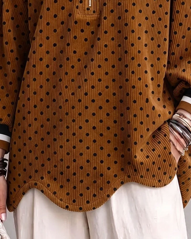 Polka Dot Corduroy Half-Zip Loose Blouse 2024 f/w blouses & shirts