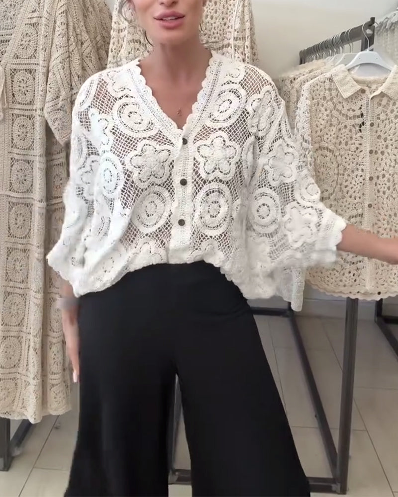 Hollow Solid Color Long Sleeve Coat