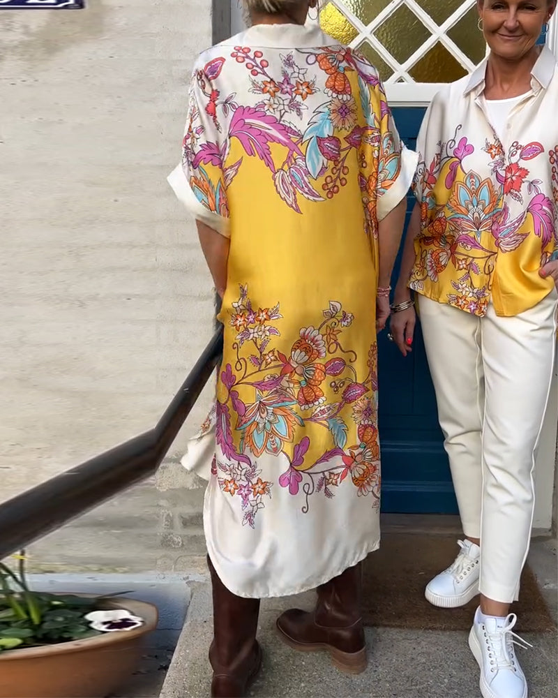 Lapel Printed Loose Dress