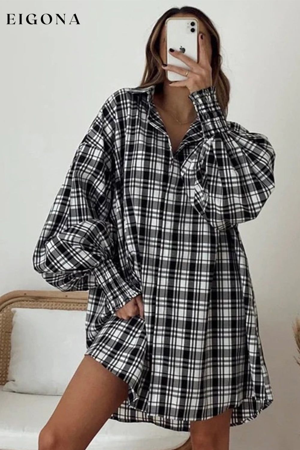Multicolour Bishop Sleeve, Long Sleeve Plaid Oversized Button Down Shirt clothes long sleeve shirt long sleeve shirts long sleeve top long sleeve tops shirt shirts top tops