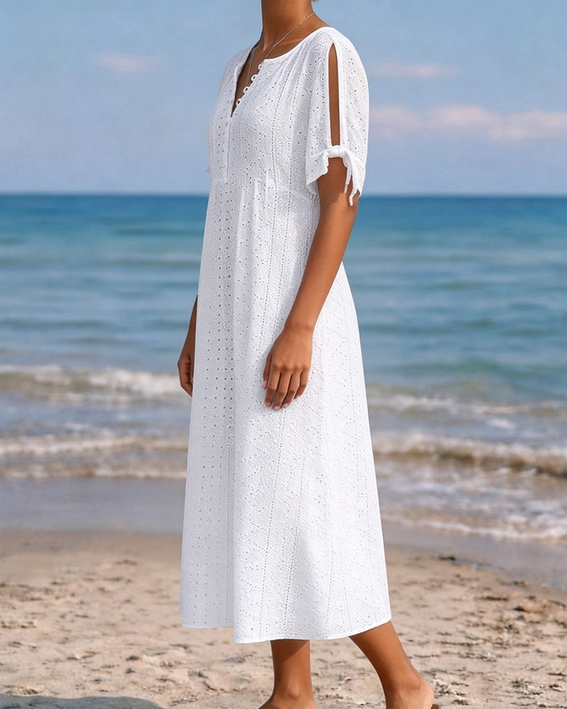 Hollow Out V Neck Tie Side Slit Cold Shoulder Dress